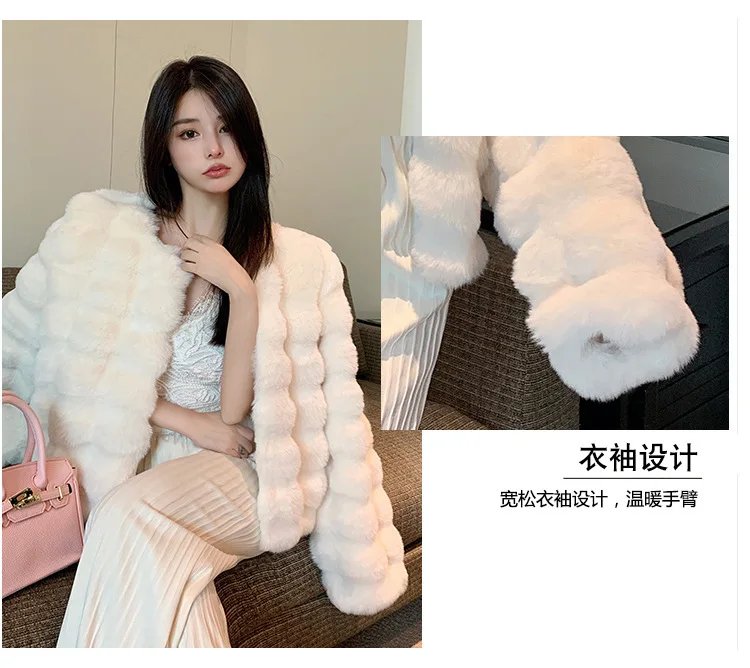Fashion Round Neck Faux Mink Fur Coat Women Autumn Winter Warm Fluffy Cropped Outerwear Woman Elegant Party Wear Plush Jacket