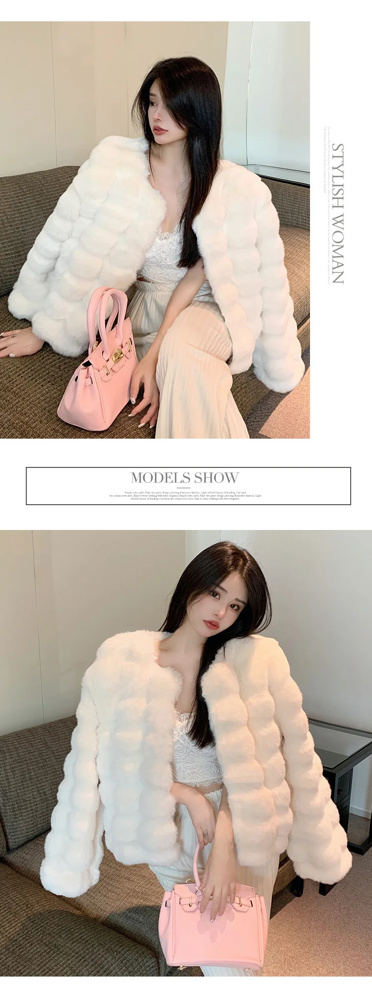 Fashion Round Neck Faux Mink Fur Coat Women Autumn Winter Warm Fluffy Cropped Outerwear Woman Elegant Party Wear Plush Jacket