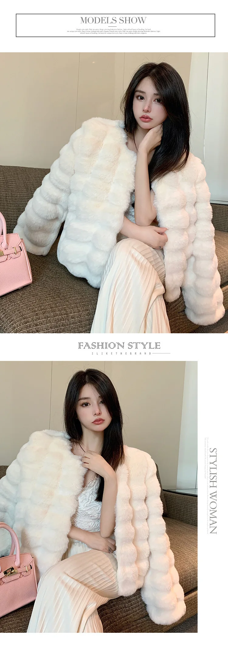 Fashion Round Neck Faux Mink Fur Coat Women Autumn Winter Warm Fluffy Cropped Outerwear Woman Elegant Party Wear Plush Jacket
