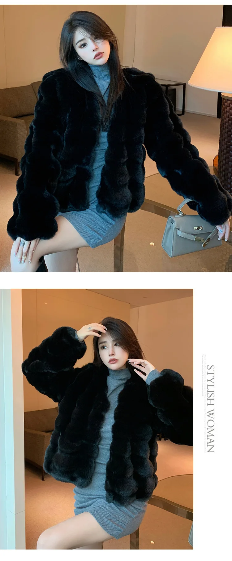 Fashion Round Neck Faux Mink Fur Coat Women Autumn Winter Warm Fluffy Cropped Outerwear Woman Elegant Party Wear Plush Jacket
