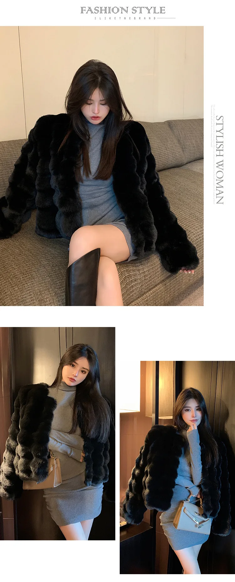 Fashion Round Neck Faux Mink Fur Coat Women Autumn Winter Warm Fluffy Cropped Outerwear Woman Elegant Party Wear Plush Jacket