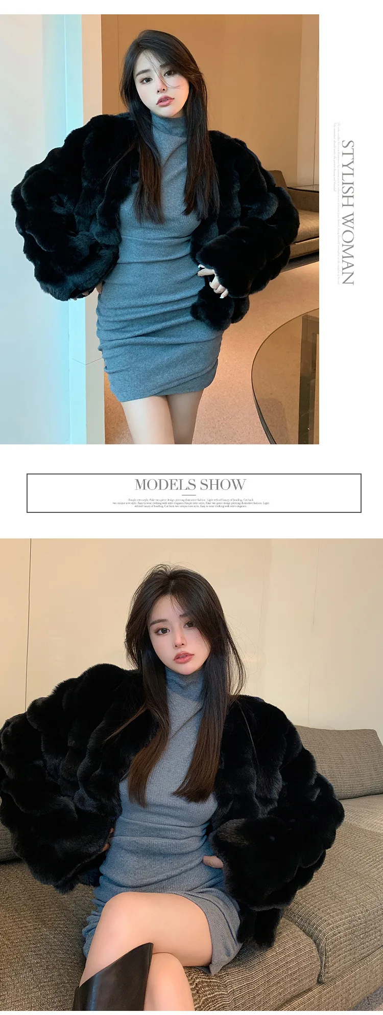Fashion Round Neck Faux Mink Fur Coat Women Autumn Winter Warm Fluffy Cropped Outerwear Woman Elegant Party Wear Plush Jacket