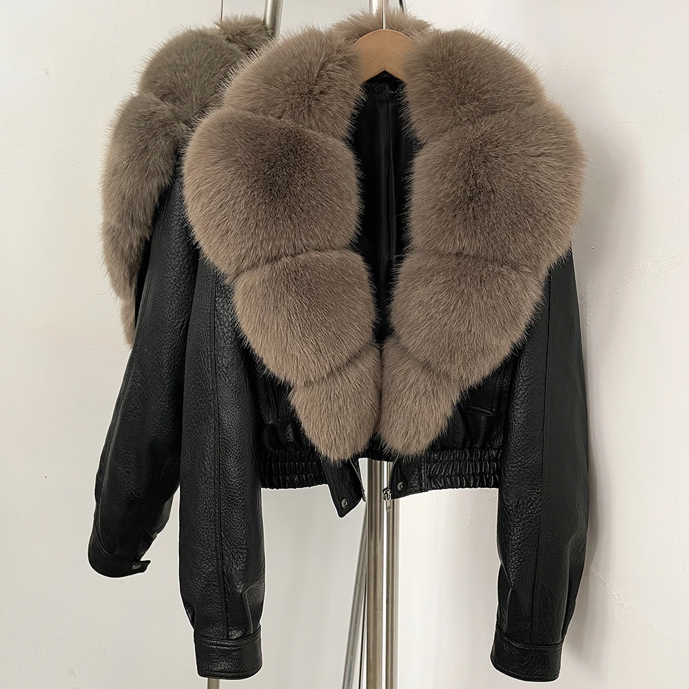 DEBAIOR Women Faux Leather Short Jacket with Faux Fur Collar Luxury Winter Warm Cropped Coat New Long Sleeve Casual Outerwear