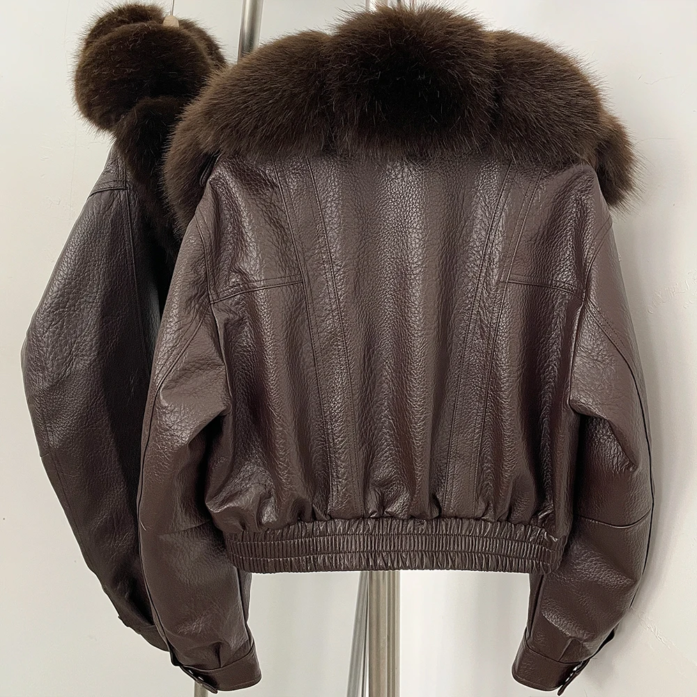 DEBAIOR Women Faux Leather Short Jacket with Faux Fur Collar Luxury Winter Warm Cropped Coat New Long Sleeve Casual Outerwear