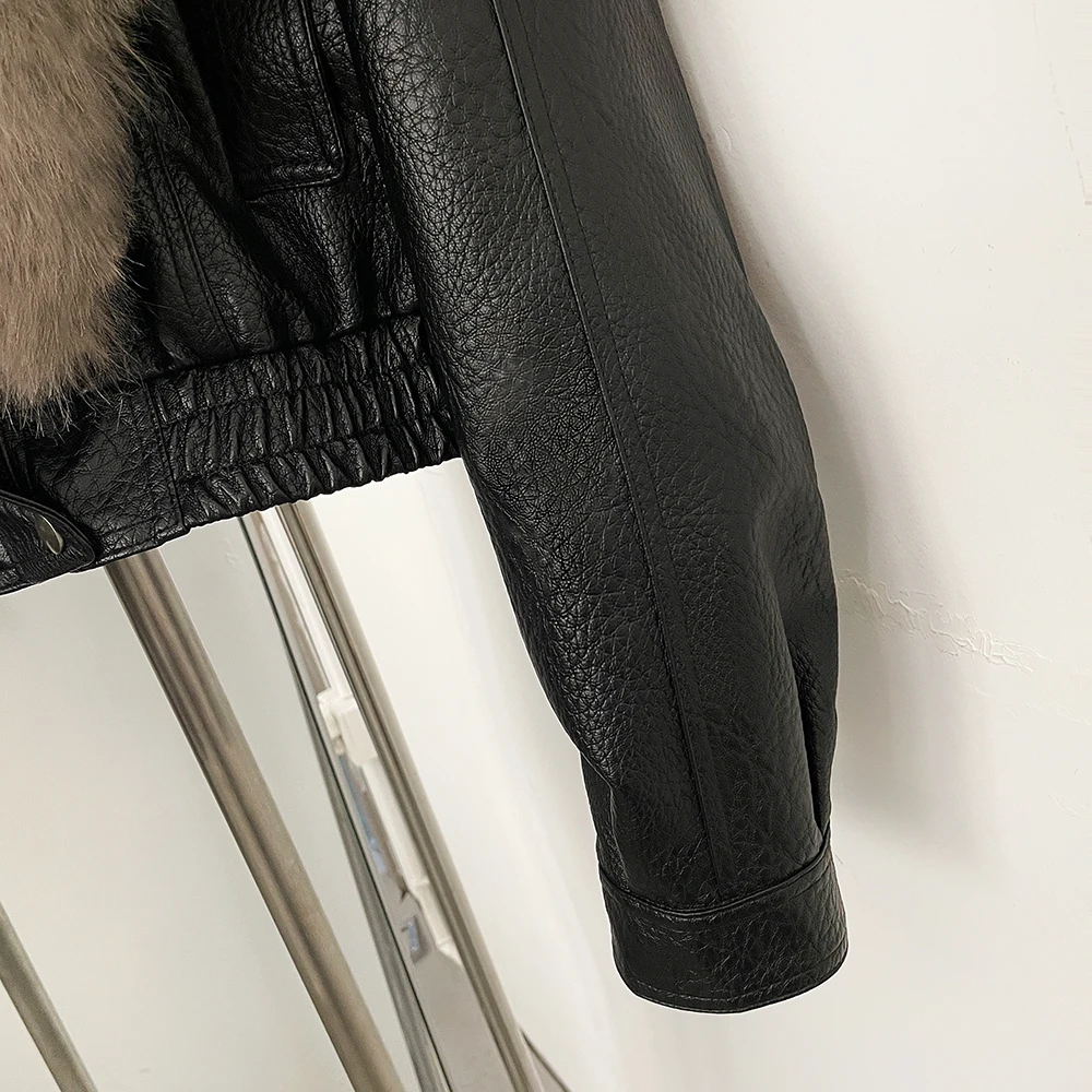 DEBAIOR Women Faux Leather Short Jacket with Faux Fur Collar Luxury Winter Warm Cropped Coat New Long Sleeve Casual Outerwear