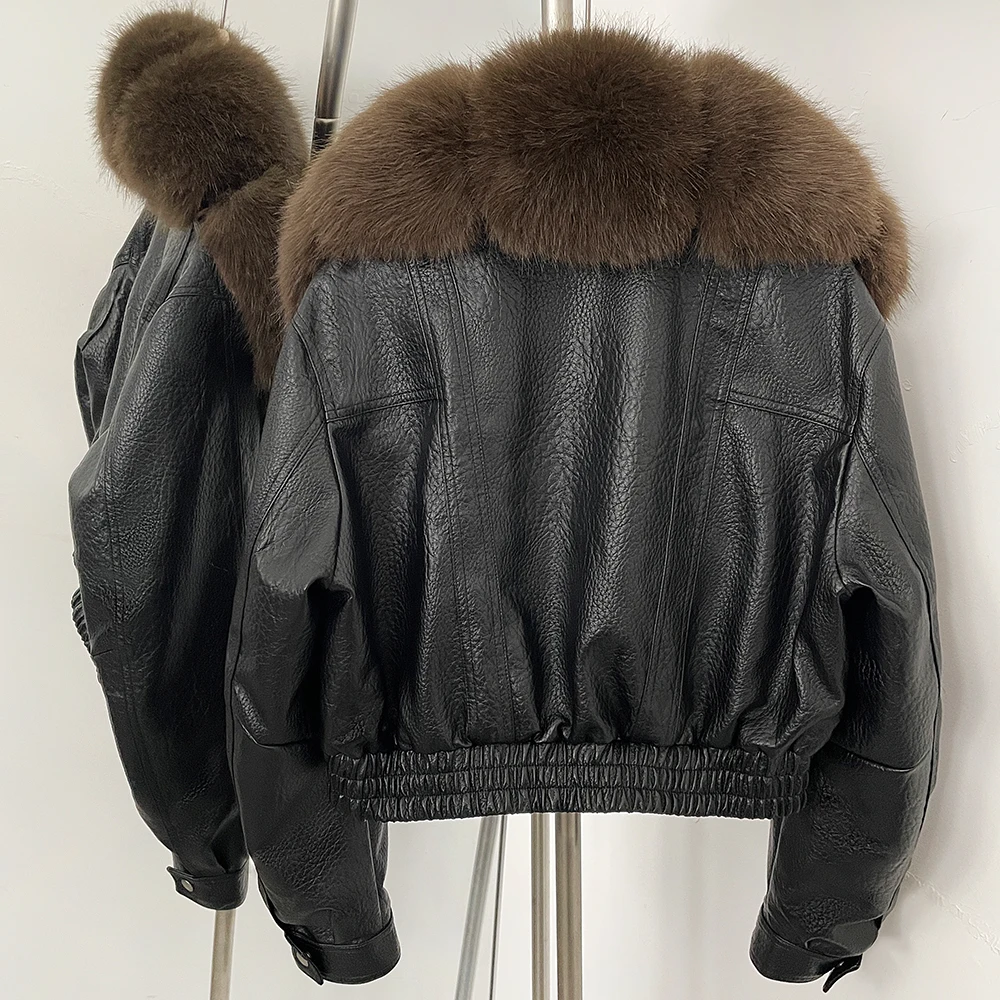 DEBAIOR Women Faux Leather Short Jacket with Faux Fur Collar Luxury Winter Warm Cropped Coat New Long Sleeve Casual Outerwear