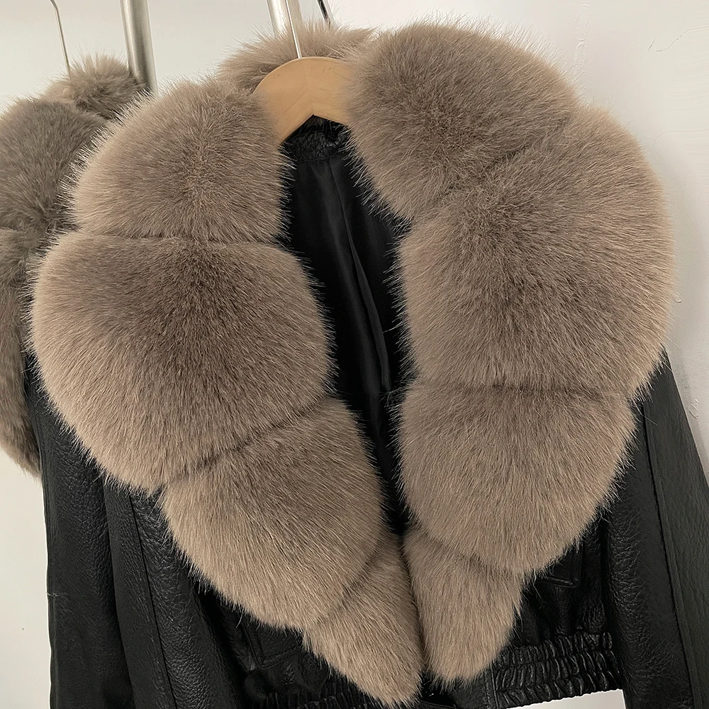 DEBAIOR Women Faux Leather Short Jacket with Faux Fur Collar Luxury Winter Warm Cropped Coat New Long Sleeve Casual Outerwear