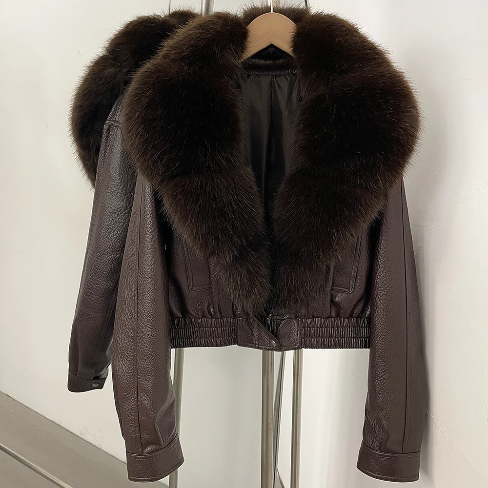 DEBAIOR Women Faux Leather Short Jacket with Faux Fur Collar Luxury Winter Warm Cropped Coat New Long Sleeve Casual Outerwear
