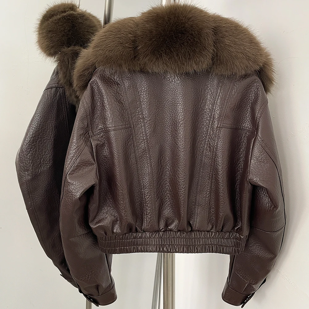 DEBAIOR Women Faux Leather Short Jacket with Faux Fur Collar Luxury Winter Warm Cropped Coat New Long Sleeve Casual Outerwear