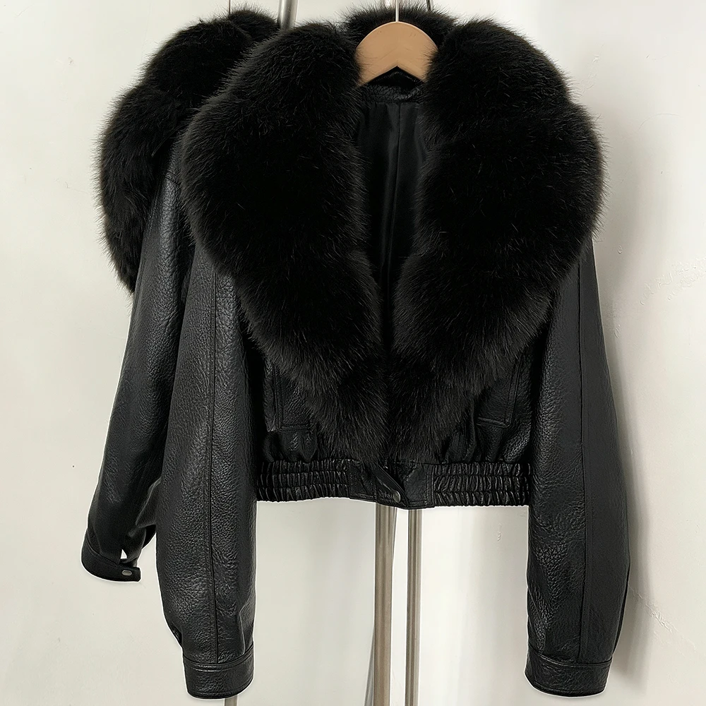 DEBAIOR Women Faux Leather Short Jacket with Faux Fur Collar Luxury Winter Warm Cropped Coat New Long Sleeve Casual Outerwear
