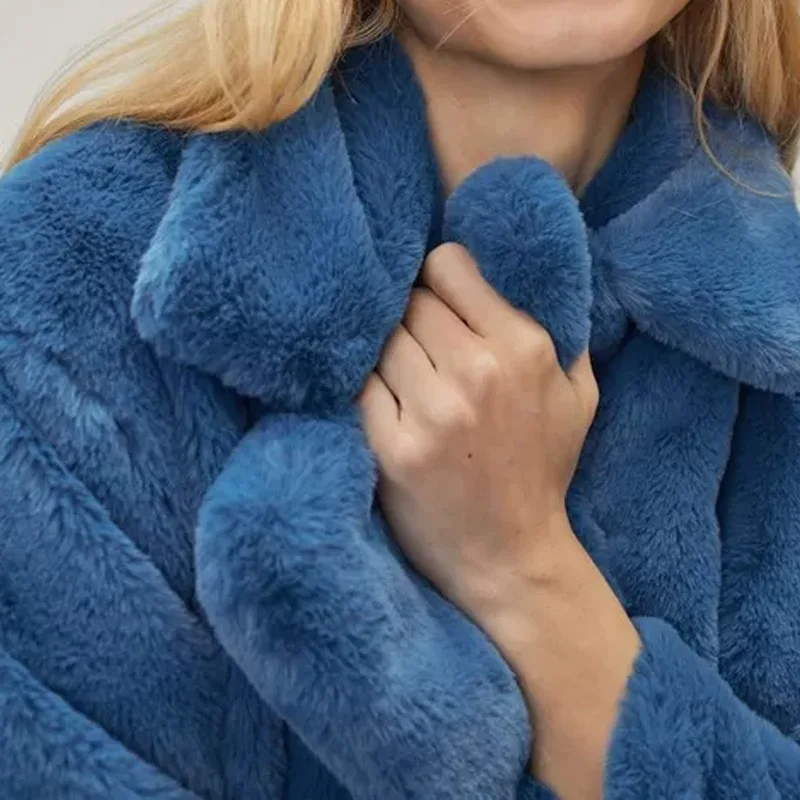 Faux Fur Short Coat for Women Caramel Color Lapel Single Breasted Fluffy Plush Warm Winter Outerwear Ladies Casual Fuzzy Jacket