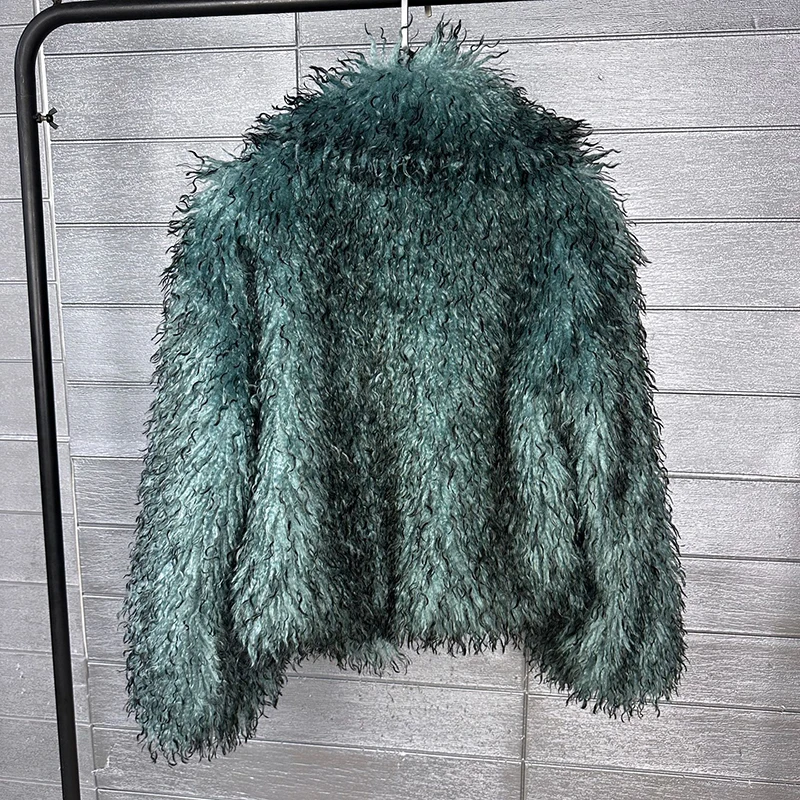 DEAT 2026 Winter Winter New Fashion Imitation Beach Wool Printed Tie Dyed Faux Fur Coat For Women Loose Lapel Jacket 11A07447