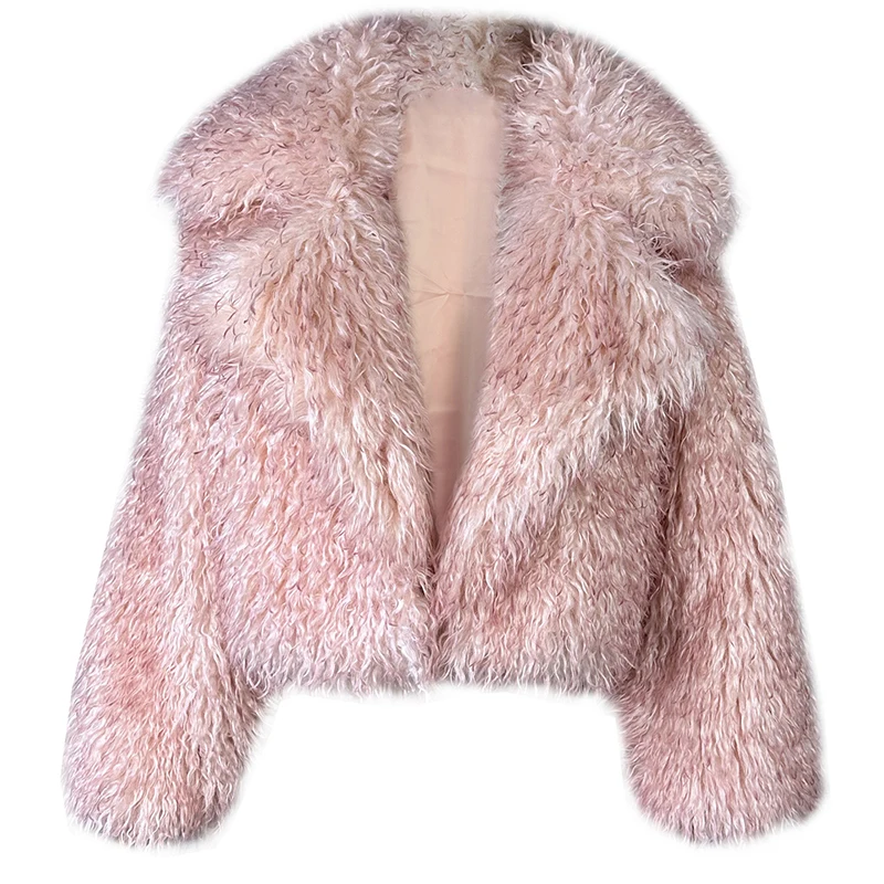 DEAT 2026 Winter Winter New Fashion Imitation Beach Wool Printed Tie Dyed Faux Fur Coat For Women Loose Lapel Jacket 11A07447
