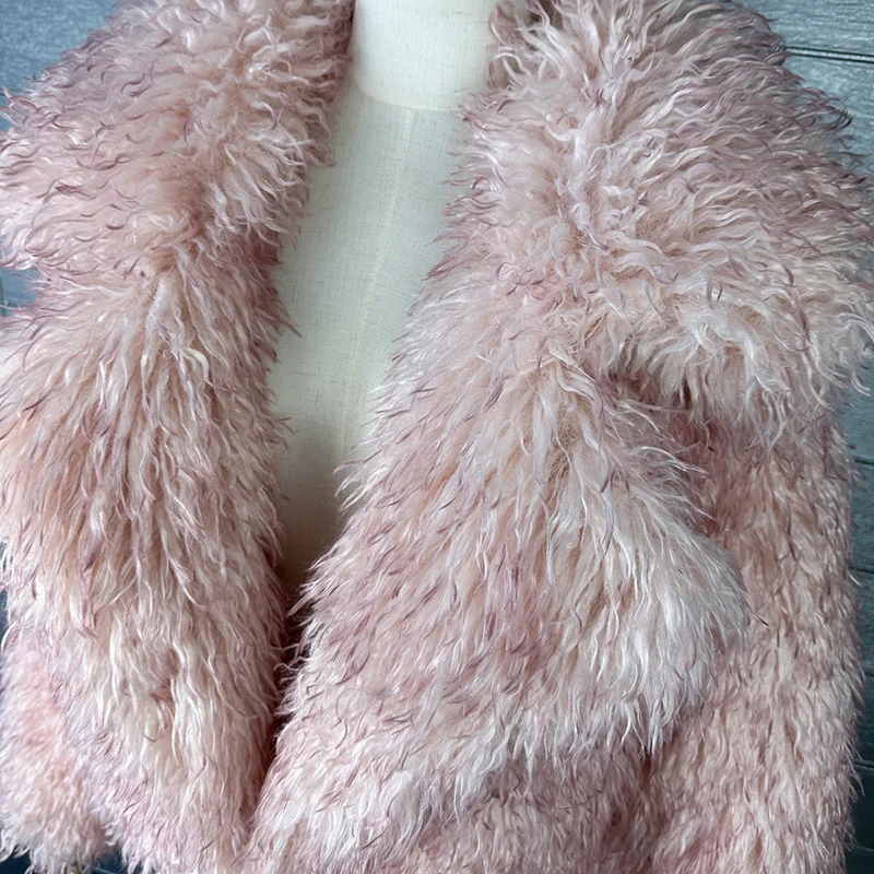 DEAT 2026 Winter Winter New Fashion Imitation Beach Wool Printed Tie Dyed Faux Fur Coat For Women Loose Lapel Jacket 11A07447