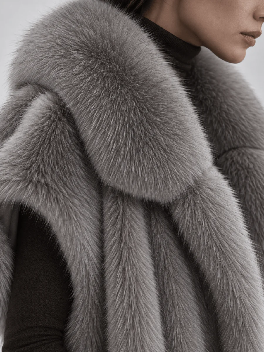 Women's Long Fluffy Faux Fur Vest Lapel Collar Sleeveless Oversized Winter Warm Elegant Luxe Chic Outerwear