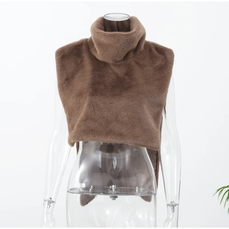 Women Stand Collar Faux Fur Vest Chic Solid High Collar Sleeveless Loose Waistcoat Casual 2026 New Lady Daily Street Short Vests