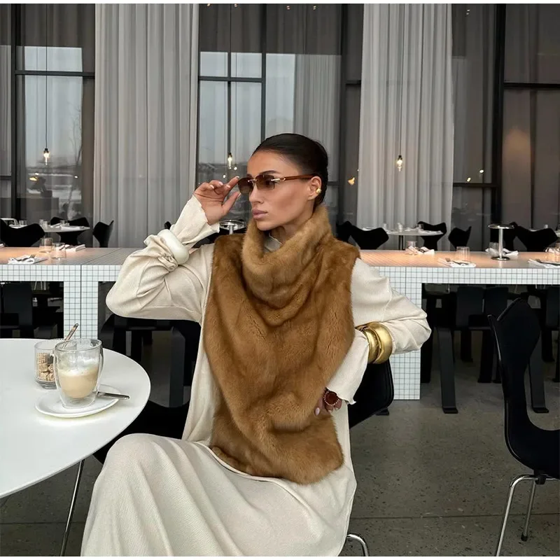 Women Stand Collar Faux Fur Vest Chic Solid High Collar Sleeveless Loose Waistcoat Casual 2026 New Lady Daily Street Short Vests