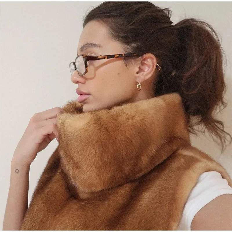 Women Stand Collar Faux Fur Vest Chic Solid High Collar Sleeveless Loose Waistcoat Casual 2026 New Lady Daily Street Short Vests