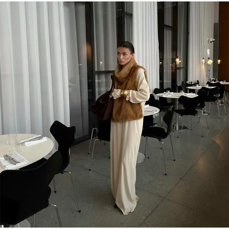 Women Stand Collar Faux Fur Vest Chic Solid High Collar Sleeveless Loose Waistcoat Casual 2026 New Lady Daily Street Short Vests