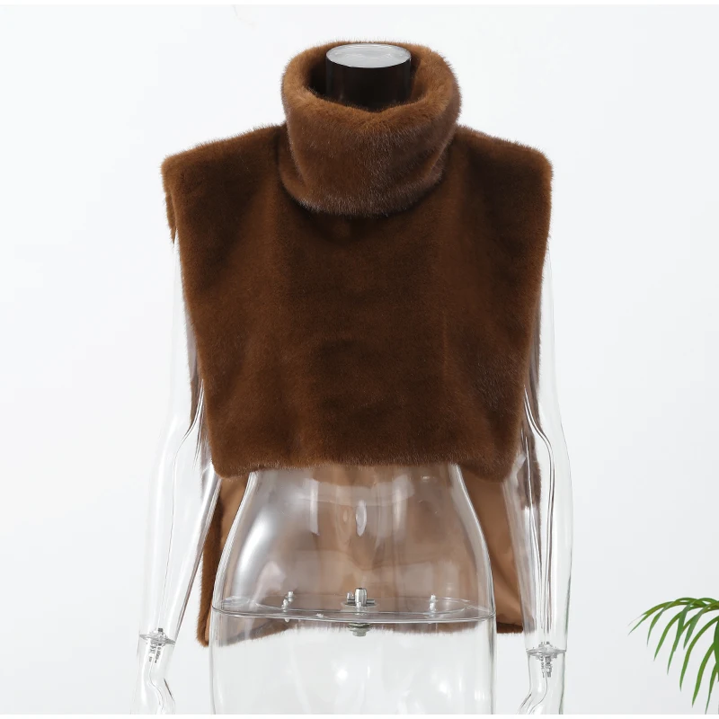 Women Stand Collar Faux Fur Vest Chic Solid High Collar Sleeveless Loose Waistcoat Casual 2026 New Lady Daily Street Short Vests