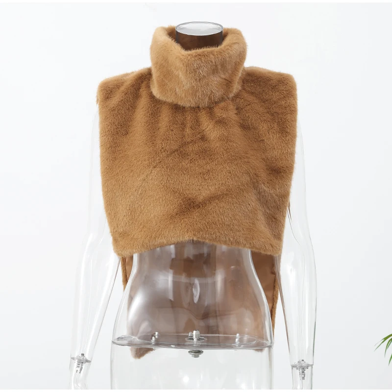 Women Stand Collar Faux Fur Vest Chic Solid High Collar Sleeveless Loose Waistcoat Casual 2026 New Lady Daily Street Short Vests