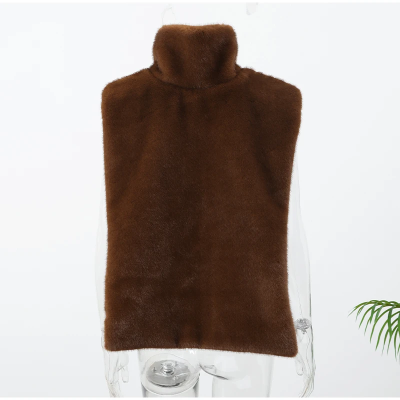 Women Stand Collar Faux Fur Vest Chic Solid High Collar Sleeveless Loose Waistcoat Casual 2026 New Lady Daily Street Short Vests