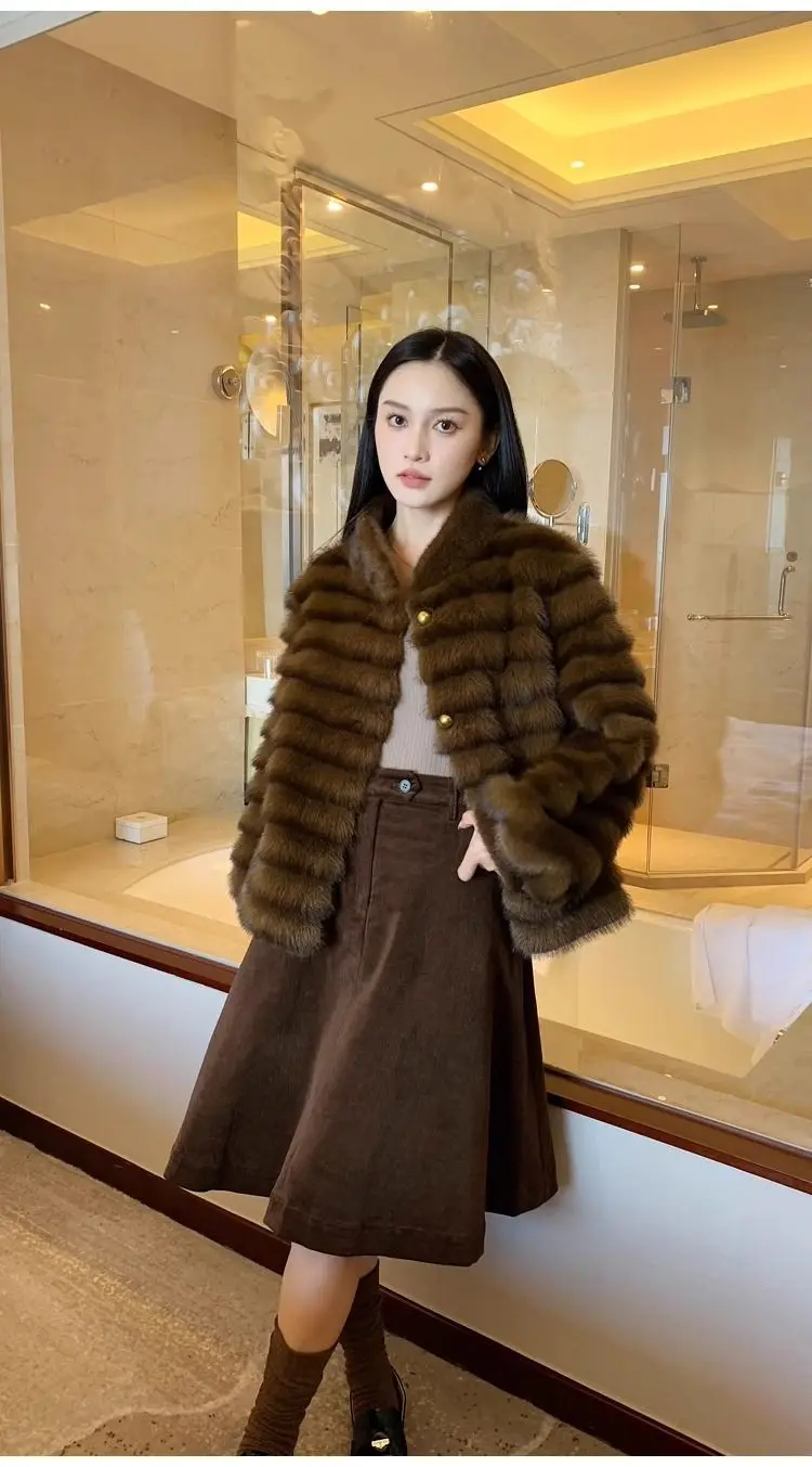 New Eco-friendly Mink Purple Mink Plush Faux Fur Coat Autumn Winter Loose Stand-up Collar Short Coat Women with A High-end Feel