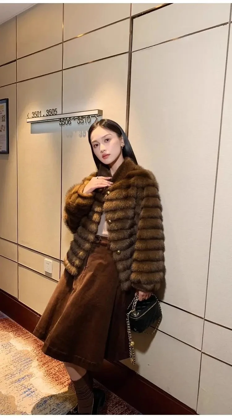New Eco-friendly Mink Purple Mink Plush Faux Fur Coat Autumn Winter Loose Stand-up Collar Short Coat Women with A High-end Feel