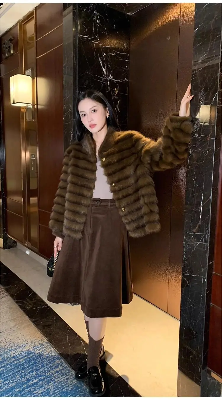 New Eco-friendly Mink Purple Mink Plush Faux Fur Coat Autumn Winter Loose Stand-up Collar Short Coat Women with A High-end Feel