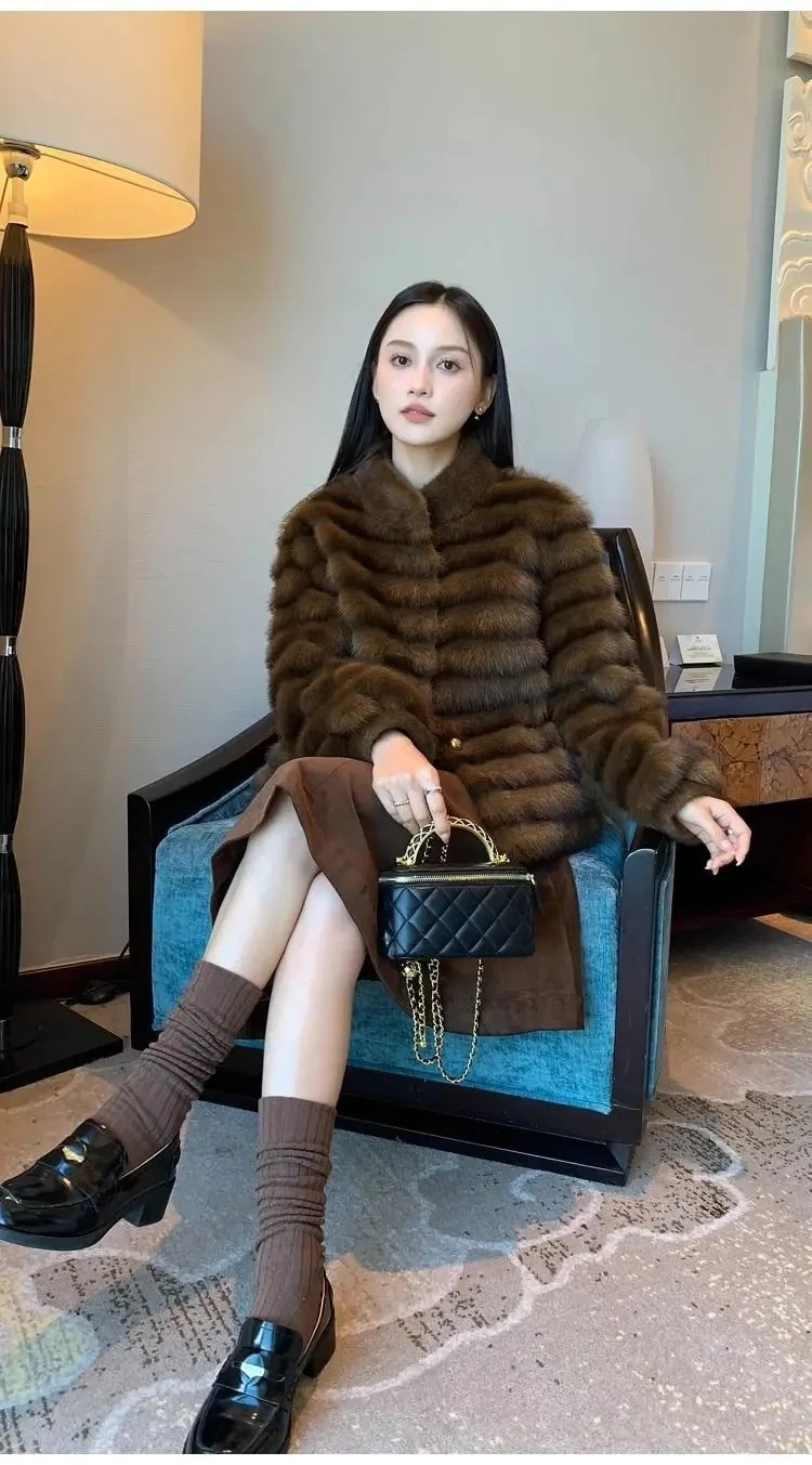 New Eco-friendly Mink Purple Mink Plush Faux Fur Coat Autumn Winter Loose Stand-up Collar Short Coat Women with A High-end Feel
