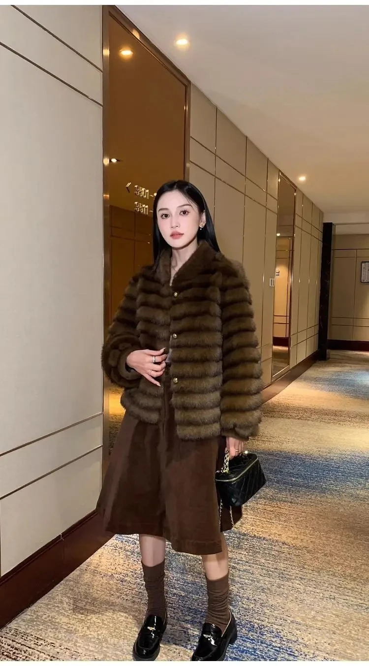 New Eco-friendly Mink Purple Mink Plush Faux Fur Coat Autumn Winter Loose Stand-up Collar Short Coat Women with A High-end Feel