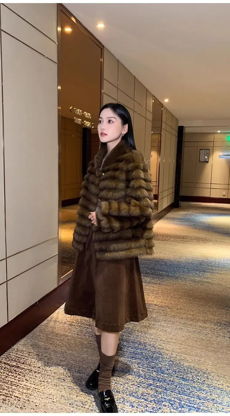 New Eco-friendly Mink Purple Mink Plush Faux Fur Coat Autumn Winter Loose Stand-up Collar Short Coat Women with A High-end Feel