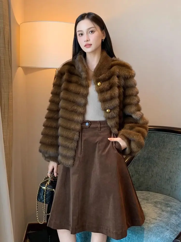 New Eco-friendly Mink Purple Mink Plush Faux Fur Coat Autumn Winter Loose Stand-up Collar Short Coat Women with A High-end Feel