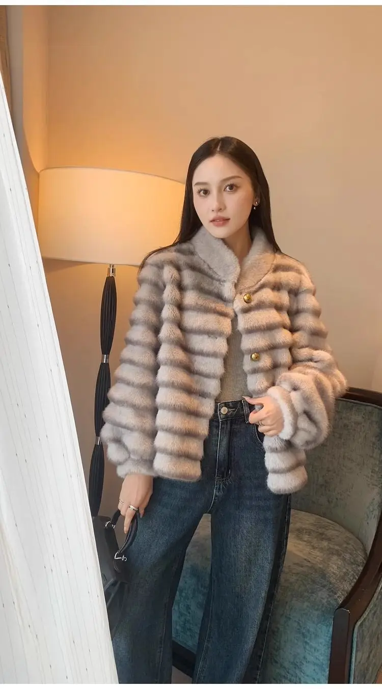New Eco-friendly Mink Purple Mink Plush Faux Fur Coat Autumn Winter Loose Stand-up Collar Short Coat Women with A High-end Feel