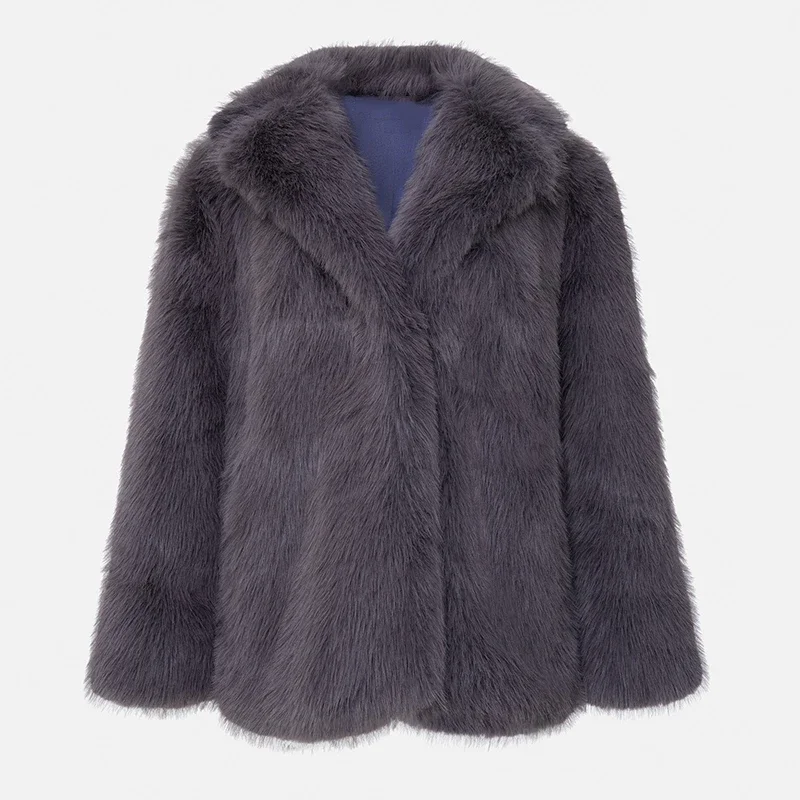 Fashion Fluffy Furry Faux Fur Jacket Women Winter Shaggy Overcoats Thick Warm Medium Length Fox Fur Coat Plush Outerwear Femme