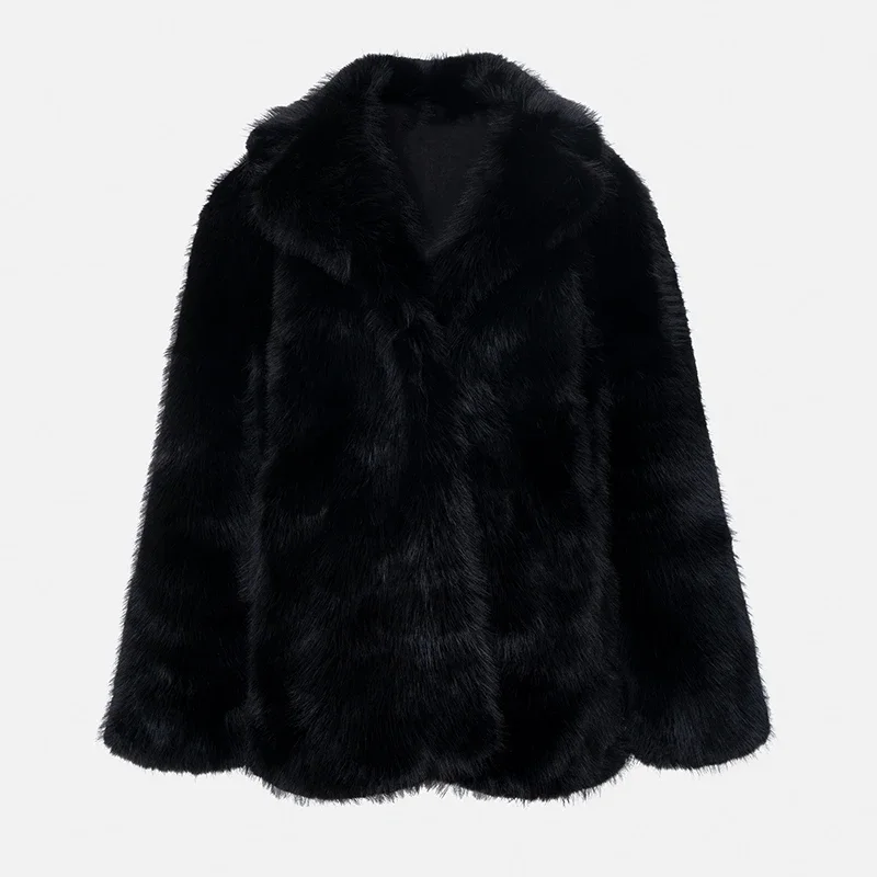 Fashion Fluffy Furry Faux Fur Jacket Women Winter Shaggy Overcoats Thick Warm Medium Length Fox Fur Coat Plush Outerwear Femme