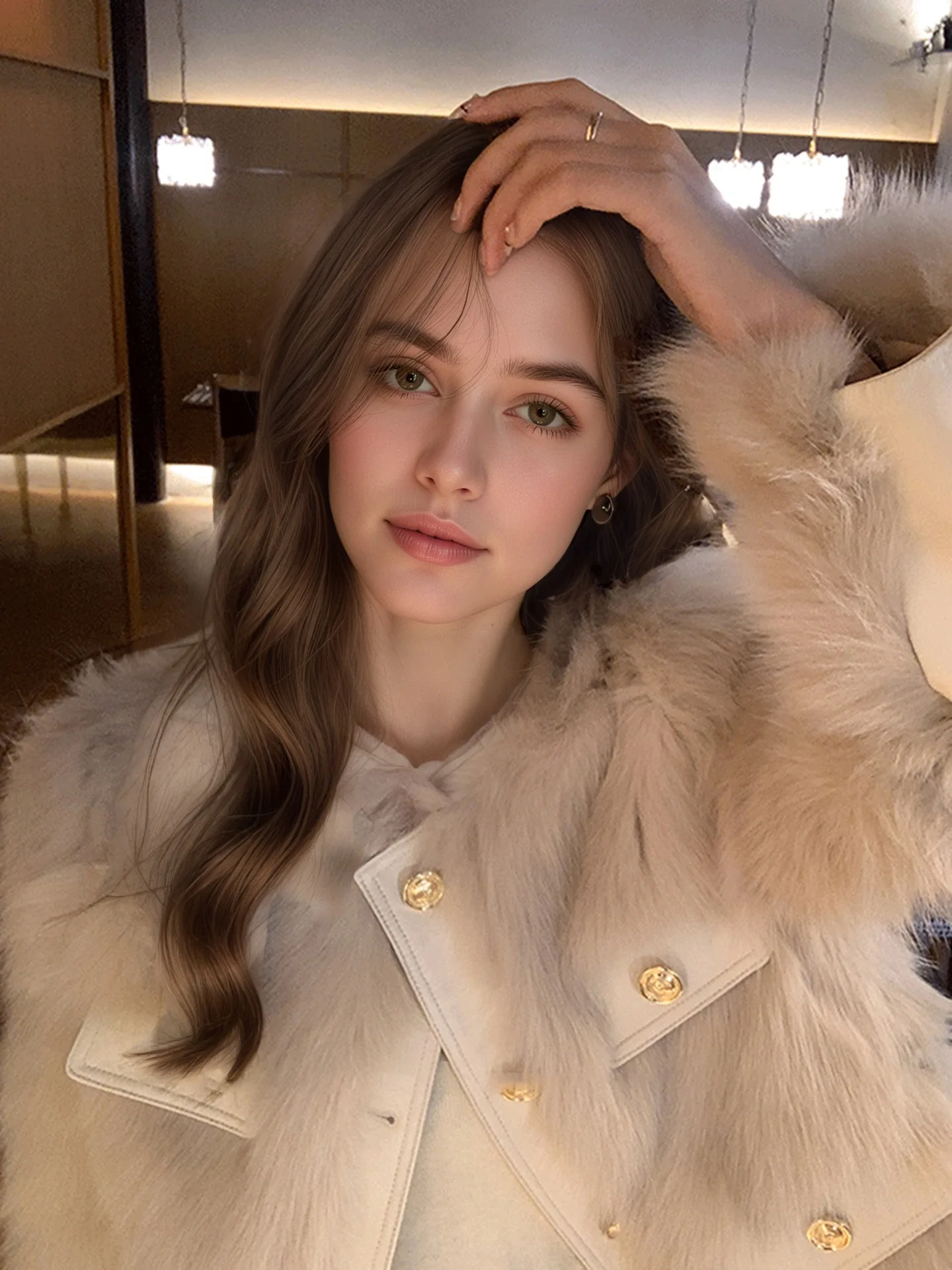 Elegant Round Neck Faux Fur Coats for Women Autumn Winter 2026 Fluffy Warm Cropped Jackets Female Gold Button Plush Outerwear