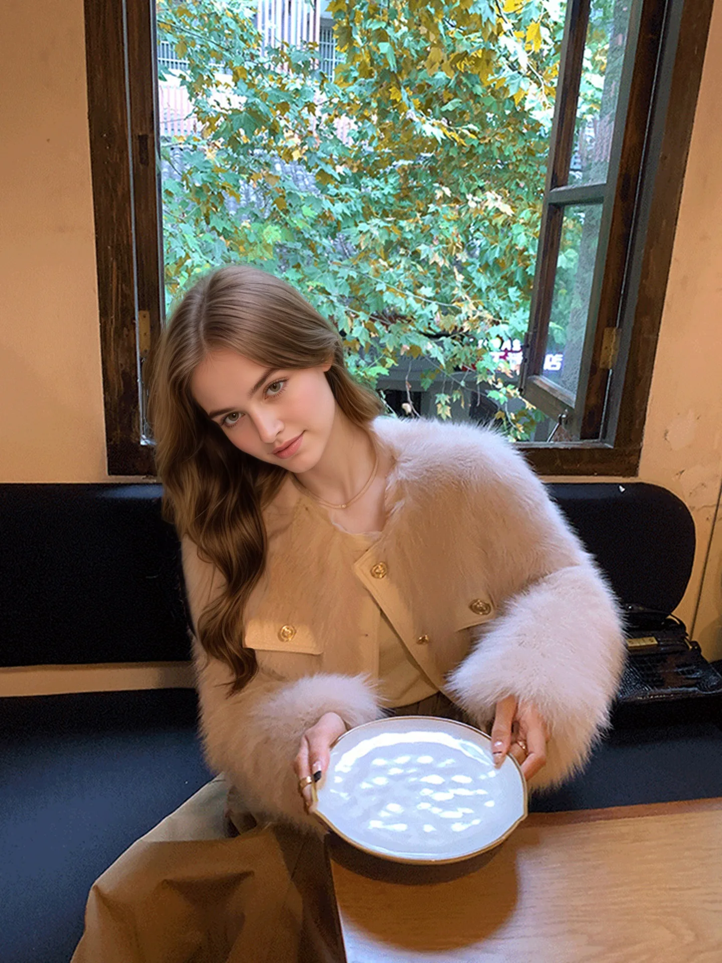 Elegant Round Neck Faux Fur Coats for Women Autumn Winter 2026 Fluffy Warm Cropped Jackets Female Gold Button Plush Outerwear