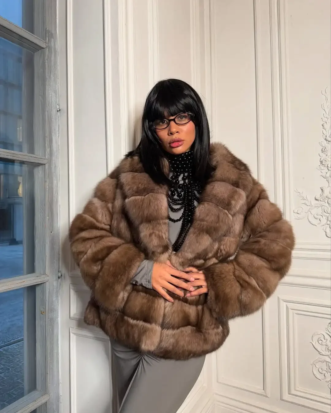 Fashion Patchwork Faux Fur Coat Women Casual Full Sleeve Lapel Loose Long Staple Plush Jacket 2025 New Winter Street Wear New