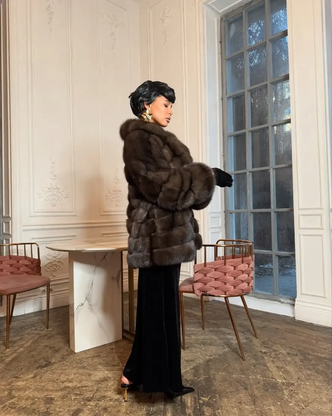 Fashion Patchwork Faux Fur Coat Women Casual Full Sleeve Lapel Loose Long Staple Plush Jacket 2025 New Winter Street Wear New