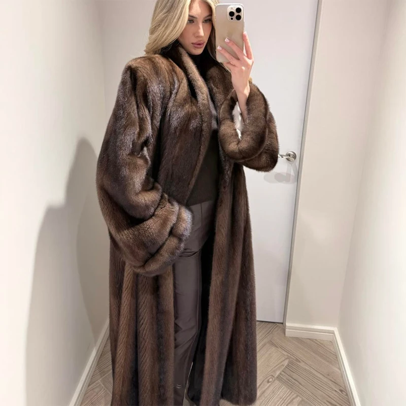 Women Color Block Faux Fur Long Coat Broad Shoulder Open Front Plush Jacket Two‑tone Luxury Winter Warm Streetwear Outerwear New