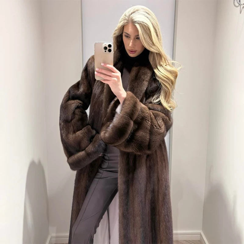 Women Color Block Faux Fur Long Coat Broad Shoulder Open Front Plush Jacket Two‑tone Luxury Winter Warm Streetwear Outerwear New