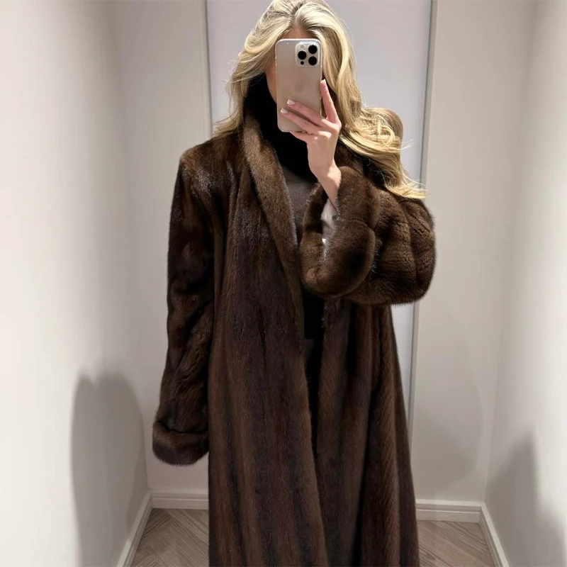 Women Color Block Faux Fur Long Coat Broad Shoulder Open Front Plush Jacket Two‑tone Luxury Winter Warm Streetwear Outerwear New