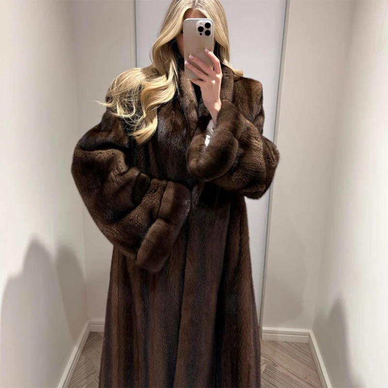Women Color Block Faux Fur Long Coat Broad Shoulder Open Front Plush Jacket Two‑tone Luxury Winter Warm Streetwear Outerwear New