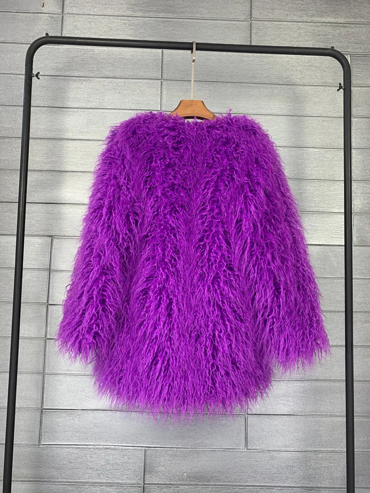 DEAT 2026 Winter Winter Fashion Imitation Fur Coat For Women Loose Solid Color O-neck Long Sleeve Warm Jacket Female 11A06488