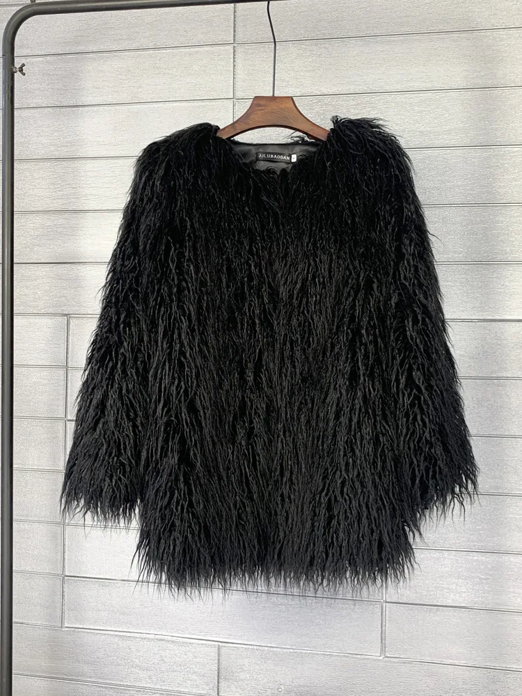 DEAT 2026 Winter Winter Fashion Imitation Fur Coat For Women Loose Solid Color O-neck Long Sleeve Warm Jacket Female 11A06488