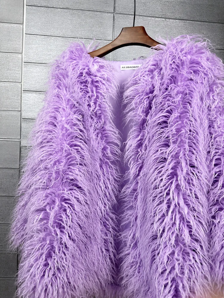 DEAT 2026 Winter Winter Fashion Imitation Fur Coat For Women Loose Solid Color O-neck Long Sleeve Warm Jacket Female 11A06488
