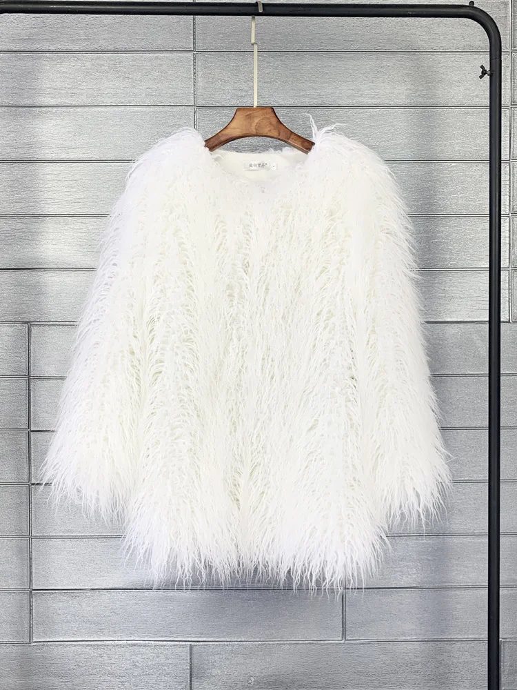 DEAT 2026 Winter Winter Fashion Imitation Fur Coat For Women Loose Solid Color O-neck Long Sleeve Warm Jacket Female 11A06488