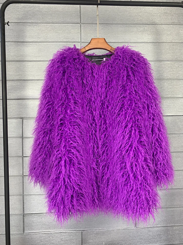 DEAT 2026 Winter Winter Fashion Imitation Fur Coat For Women Loose Solid Color O-neck Long Sleeve Warm Jacket Female 11A06488