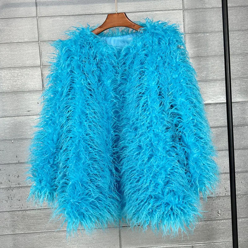 DEAT 2026 Winter Winter Fashion Imitation Fur Coat For Women Loose Solid Color O-neck Long Sleeve Warm Jacket Female 11A06488